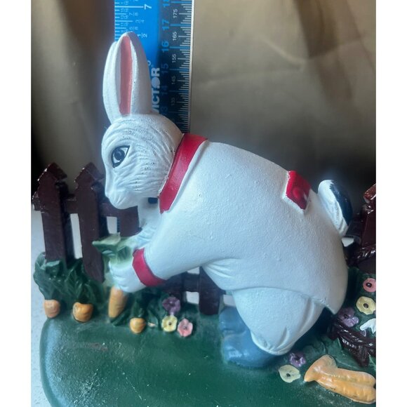 White Rabbit Cast Iron Door Stop With Fence & Basket Hand-Painted Vintage - Picture 12 of 12